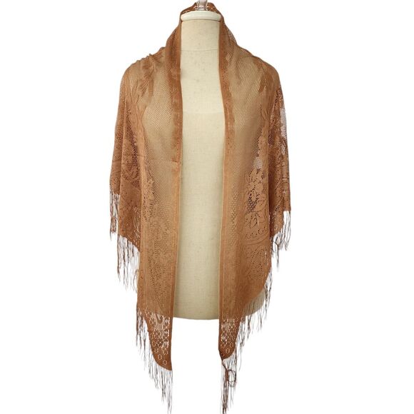 Unbranded Accessories - Formal Shawl Fringe Camel Tan Triangle Scarf Lace Evening Wrap Romantic New
